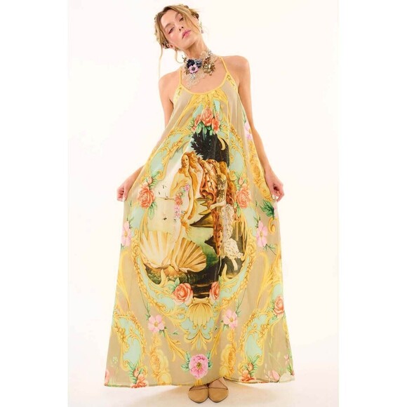 Aratta Silent Journey Birth of Venus Maxi Dress S Pockets India Sleeveless - Picture 2 of 10